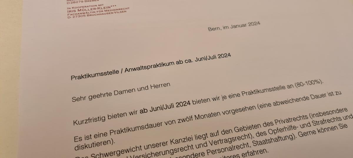 kurzfristig neue Stelle für Praktikum ab Mitte 2024