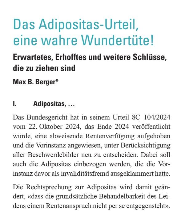 Das Adipositasurteil des Bundesgerichts - Gedanken von Max Berger